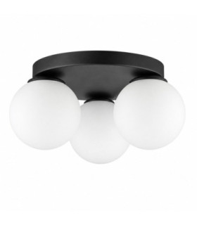 Mondi Flush Globe Ceiling Light Black White Glass Shade 3x E27-1