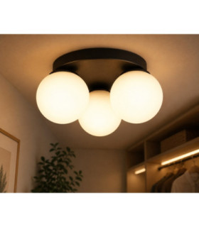 Mondi Flush Globe Ceiling Light Black White Glass Shade 3x E27-2
