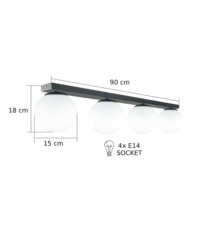 Mondi Bar Globe Ceiling Light Black White Glass Shade 4x E27-4