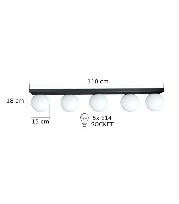 Mondi Bar Globe Ceiling Light Black White Glass Shade 5x E27-4