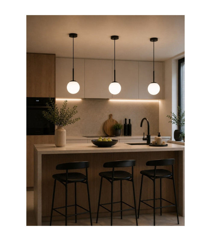 Mondi Globe Pendant Ceiling Light Black White Glass Shade 1x E27-4