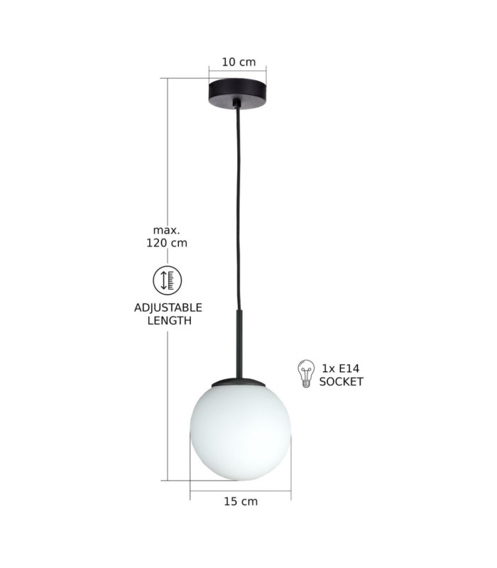 Mondi Globe Pendant Ceiling Light Black White Glass Shade 1x E27-5