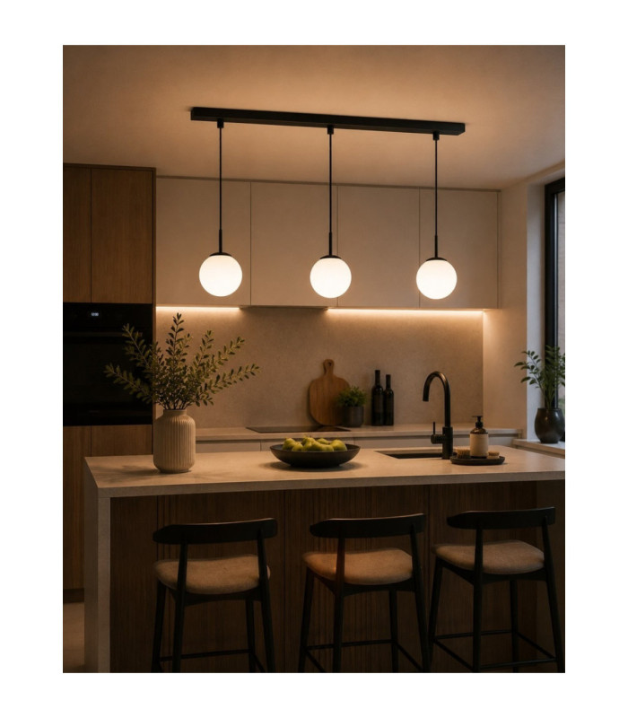 Mondi Bar Pendant Ceiling Light Black White Glass Shade 3x E27-3