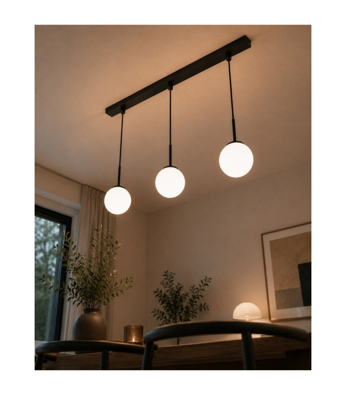 Mondi Bar Pendant Ceiling Light Black White Glass Shade 3x E27-4