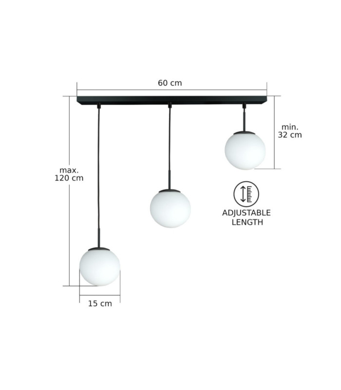 Mondi Bar Pendant Ceiling Light Black White Glass Shade 3x E27-5