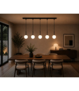 Mondi Bar Pendant Ceiling Light Black White Glass Shade 5x E27-2