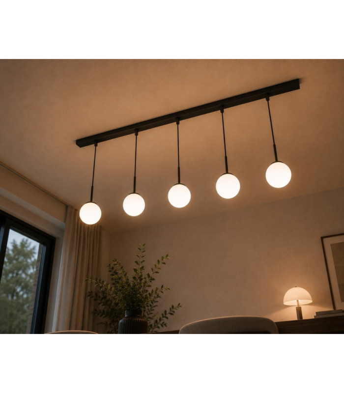 Mondi Bar Pendant Ceiling Light Black White Glass Shade 5x E27-3