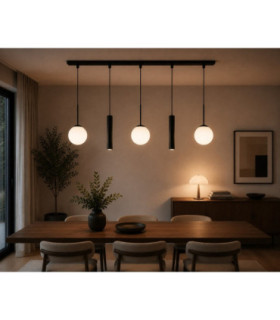 Mondi Bar Pendant Ceiling Light Black White Glass Shade 5x E27/GU10-2