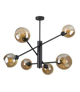 Illumo Multi Arm Semi Flush Ceiling Lamp Black Amber Glass Shade 6x E27-1