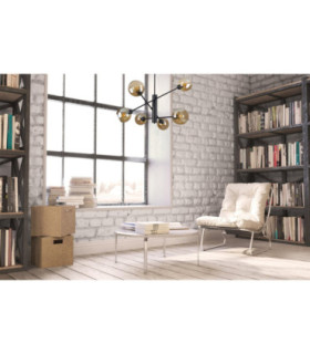 Illumo Multi Arm Semi Flush Ceiling Lamp Black Amber Glass Shade 6x E27-2