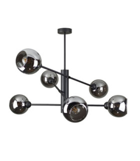 Illumo Multi Arm Semi Flush Ceiling Lamp Black Smoky Glass Shade 6x E27-1