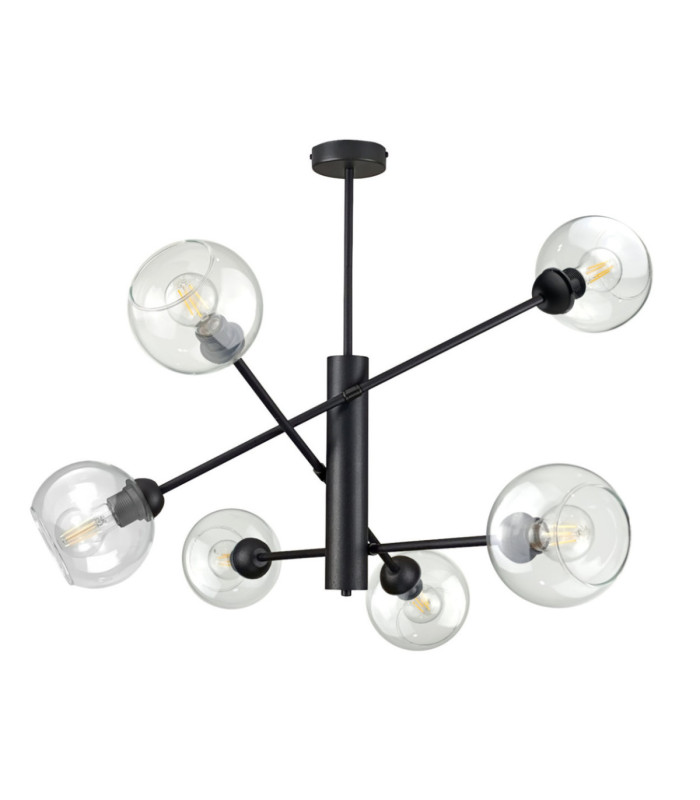 Illumo Multi Arm Semi Flush Ceiling Lamp Black Glass Shade 6x E27-1