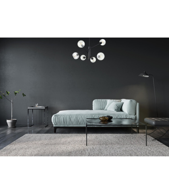 Illumo Multi Arm Semi Flush Ceiling Lamp Black Glass Shade 6x E27-2