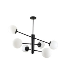 Solen Multi Arm Semi Flush Ceiling Lamp Black White Glass Shade 6x E27-1