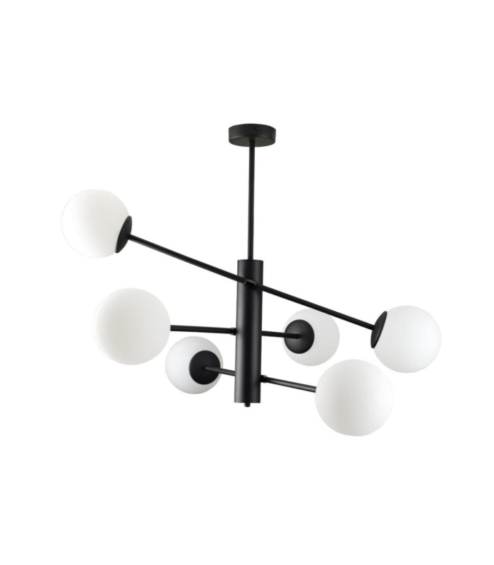 Solen Multi Arm Semi Flush Ceiling Lamp Black White Glass Shade 6x E27-1