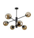 Solen Multi Arm Semi Flush Ceiling Lamp Black Amber Glass Shade 6x E27-1