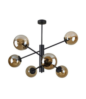 Solen Multi Arm Semi Flush Ceiling Lamp Black Amber Glass Shade 6x E27-1