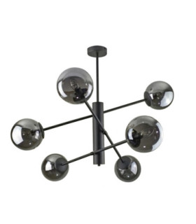 Solen Multi Arm Semi Flush Ceiling Lamp Black Smoky Glass Shade 6x E27-1