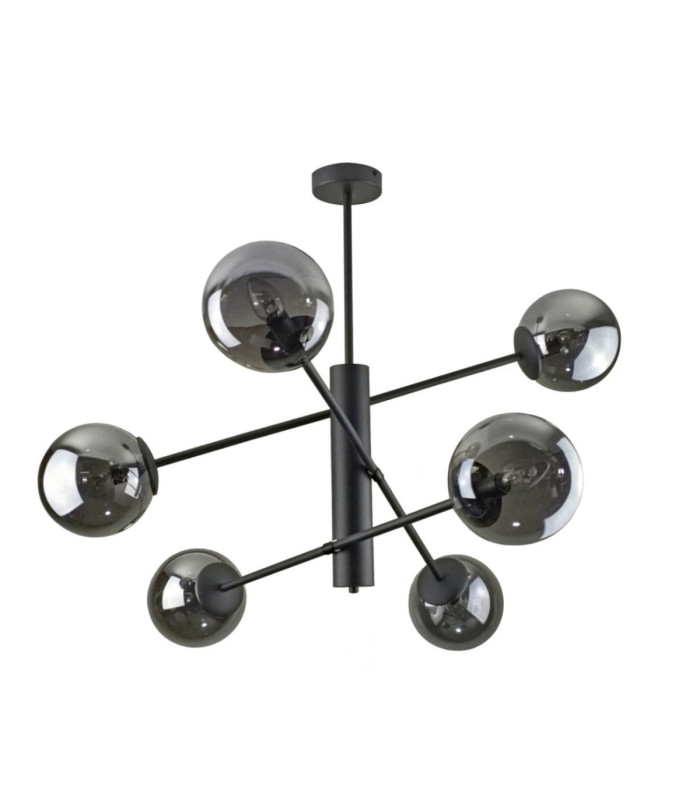 Solen Multi Arm Semi Flush Ceiling Lamp Black Smoky Glass Shade 6x E27-1