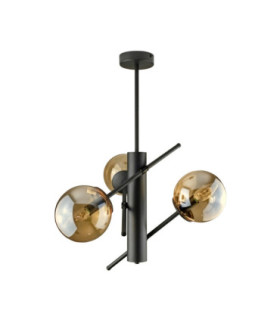 Naxis Multi Arm Semi Flush Ceiling Lamp Black Amber Glass Shade 3x E27-1