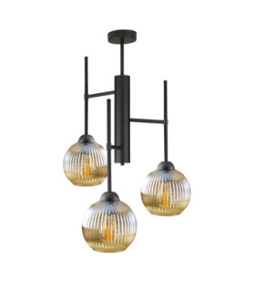 Kliper Multi Arm Semi Flush Ceiling Lamp Black Amber Glass Shade 3x E27-1