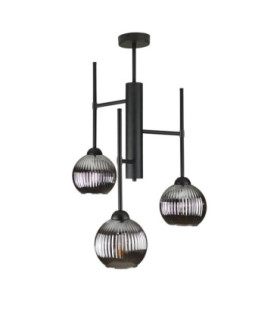 Kliper Multi Arm Semi Flush Ceiling Lamp Black Smoky Glass Shade 3x E27-1