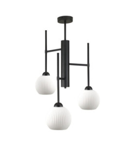 Kliper Multi Arm Semi Flush Ceiling Lamp Black White Glass Shade 3x E27-1
