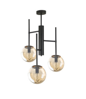 Apollo Multi Arm Semi Flush Ceiling Lamp Black Amber Glass Shade 3x E27-1