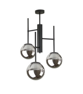 Apollo Multi Arm Semi Flush Ceiling Lamp Black Smoky Glass Shade 3x E27-1