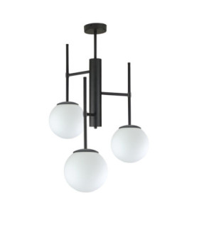 Apollo Multi Arm Semi Flush Ceiling Lamp Black White Glass Shade 3x E27-1