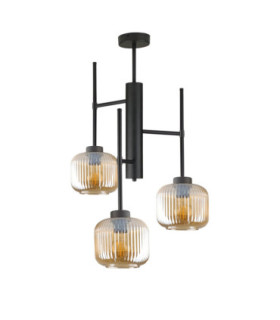 Aluma Multi Arm Semi Flush Ceiling Lamp Black Amber Glass Shade 3x E27-1