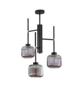 Aluma Multi Arm Semi Flush Ceiling Lamp Black Smoky Glass Shade 3x E27-1