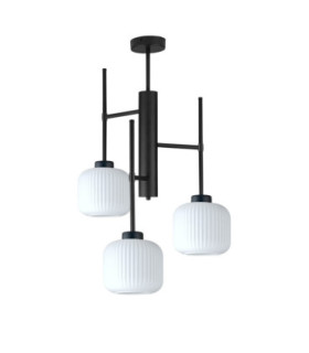 Aluma Multi Arm Semi Flush Ceiling Lamp Black White Glass Shade 3x E27-1