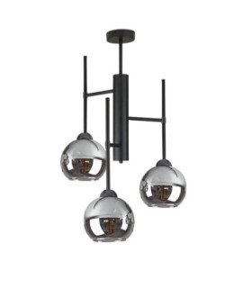 Rocket Multi Arm Semi Flush Ceiling Lamp Black Smoky Glass Shade 3x E27-1
