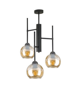 Rocket Multi Arm Semi Flush Ceiling Lamp Black Amber Glass Shade 3x E27-1