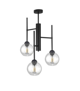 Rocket Multi Arm Semi Flush Ceiling Lamp Black Transparent Glass Shade 3x E27-1