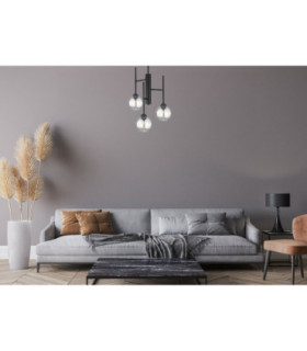 Rocket Multi Arm Semi Flush Ceiling Lamp Black Transparent Glass Shade 3x E27-2