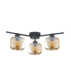 Foton Multi Arm Semi Flush Ceiling Lamp Black Amber Glass Shade 3x E27-1