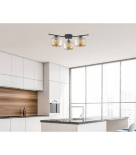 Foton Multi Arm Semi Flush Ceiling Lamp Black Amber Glass Shade 3x E27-2