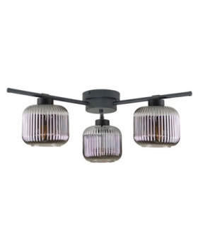 Foton Multi Arm Semi Flush Ceiling Lamp Black Smoky Glass Shade 3x E27-1