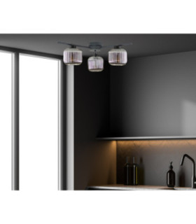 Foton Multi Arm Semi Flush Ceiling Lamp Black Smoky Glass Shade 3x E27-2