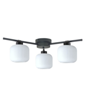 Foton Multi Arm Semi Flush Ceiling Lamp Black White Glass Shade 3x E27-1