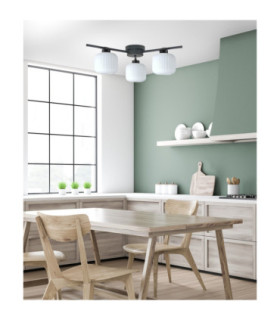 Foton Multi Arm Semi Flush Ceiling Lamp Black White Glass Shade 3x E27-2