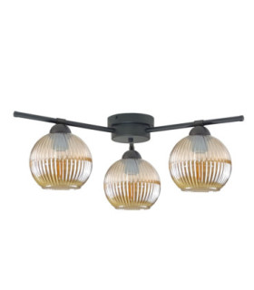Albedo Multi Arm Semi Flush Ceiling Lamp Black Amber Glass Shade 3x E27-1