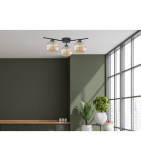 Albedo Multi Arm Semi Flush Ceiling Lamp Black Amber Glass Shade 3x E27-2