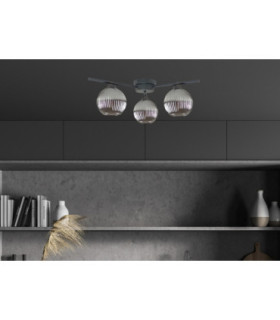 Albedo Multi Arm Semi Flush Ceiling Lamp Black Smoky Glass Shade 3x E27-2