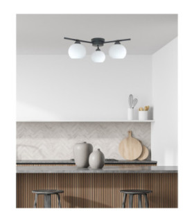 Albedo Multi Arm Semi Flush Ceiling Lamp Black White Glass Shade 3x E27-2