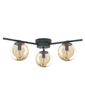 Apeks Multi Arm Semi Flush Ceiling Lamp Black Amber Glass Shade 3x E27-1
