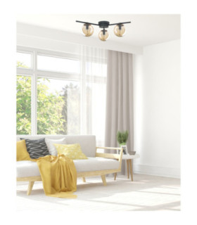 Apeks Multi Arm Semi Flush Ceiling Lamp Black Amber Glass Shade 3x E27-2