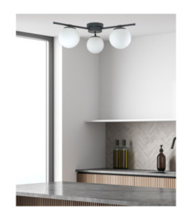 Apeks Multi Arm Semi Flush Ceiling Lamp Black White Glass Shade 3x E27-2